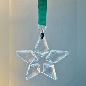 Swarovski Faceted Clear Little Star Ornament with Green Ribbon